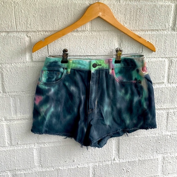PacSun Tie Dye High Wasted Cut Off Denim Shorts sz 27 - Picture 1 of 5